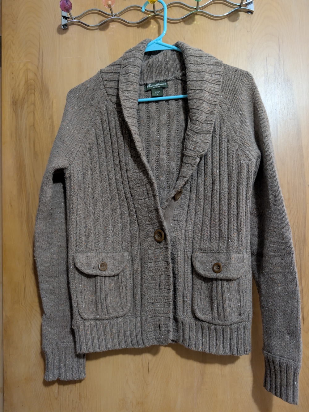 Eddie Bauer Brown Shawl Collar Knit Cardigan